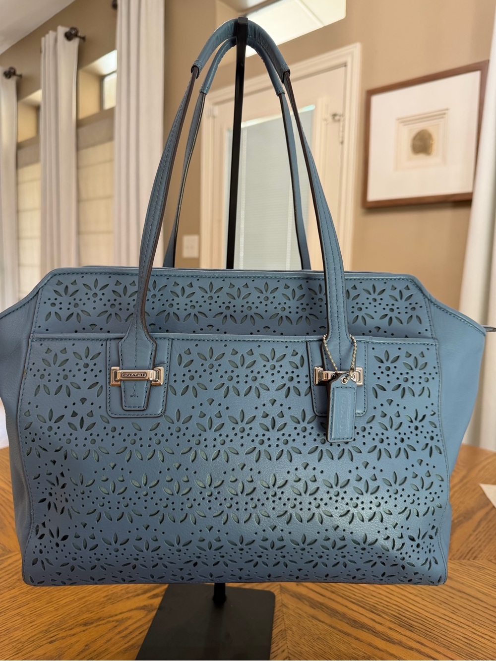 Coach Taylor Laser Cut Eyelet Blue Carryall Bag
